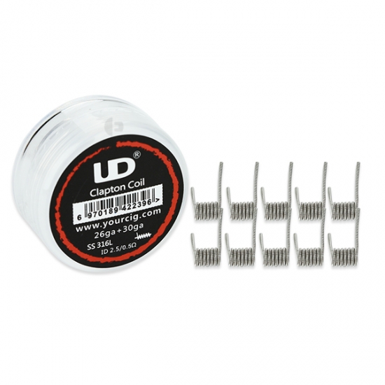 10x UD Twisted Fused Clapton SS316L Coil - 0,1 Ohm